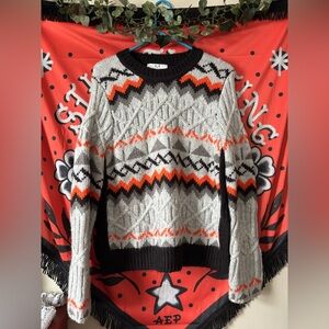 Magaschoni Black, Gray & Orange Patterned Knit Sweater